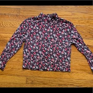 Forever 21 Retro Long Sleeved Dark Floral Pattern Turtleneck | Keyhole Back Top
